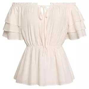SCARLET DARKNESS Kurzarmblusen SCARLET DARKNESS Damen Renaissance Trachtenbluse Mittelalter Schulterfrei Rüschenbluse