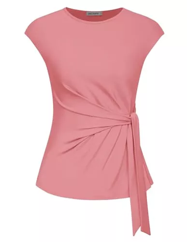 GRACE KARIN Kurzarmblusen GRACE KARIN Damen Casual Blusentop Flügelärmel Rundhals Oberteile Slim Fit Sommer Top mit Tailleband