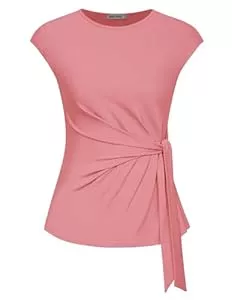 GRACE KARIN Kurzarmblusen GRACE KARIN Damen Casual Blusentop Flügelärmel Rundhals Oberteile Slim Fit Sommer Top mit Tailleband