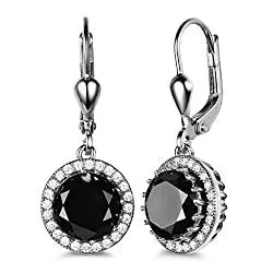 GULICX Schmuck GULICX Damen Ohrringe 925 Sterling Silber Weiß / Schwarz Klappbügel Ohrhänger Rund Zirkonia Luxus Ohrschmuck Geschenk für Freundin Frau