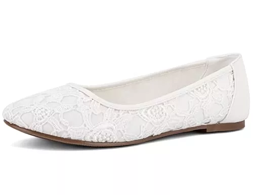Greatonu Flache Schuhe Greatonu Damen Geschlossene Ballerinas Brautschuhe atmungsaktiv Lace Flache Schuhe