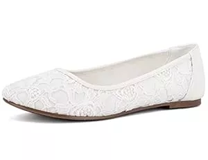 Greatonu Flache Schuhe Greatonu Damen Geschlossene Ballerinas Brautschuhe atmungsaktiv Lace Flache Schuhe