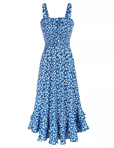 GRACE KARIN Freizeit GRACE KARIN Damen langes Blumenkleid Ärmellos Spaghettiträger Freizeitkleid Böhmisch Maxikleid Strandkleider Urlaub