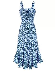 GRACE KARIN Freizeit GRACE KARIN Damen langes Blumenkleid Ärmellos Spaghettiträger Freizeitkleid Böhmisch Maxikleid Strandkleider Urlaub