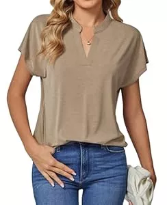 DJT FASHION Kurzarmblusen DJT Damen V-Ausschnitt Bluse Elegant Gestrickt Kurzarm Blusen Tunika Sommer Oberteile Freizeit T-Shirt Casual Tops