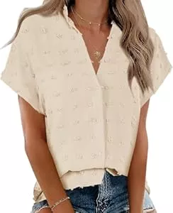 Cicy Bell Kurzarmblusen Cicy Bell Blusen Damen Hemden Kurzarm V-Ausschnitt Sommer Button Down Shirt Elegant Casual Oberteile Einfarbig Tops