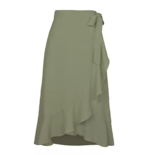 Kuukaas Röcke Kuukaas Wickelrock Damen Lang Asymmetrische Rock Hohe Taille Midirock Damen Sommer