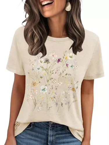 Cuptacc T-Shirts Cuptacc Tshirt Damen Sommer Basic Shirt Oberteile Damen Rundhals Kurzarm Einfarbig Casual Top