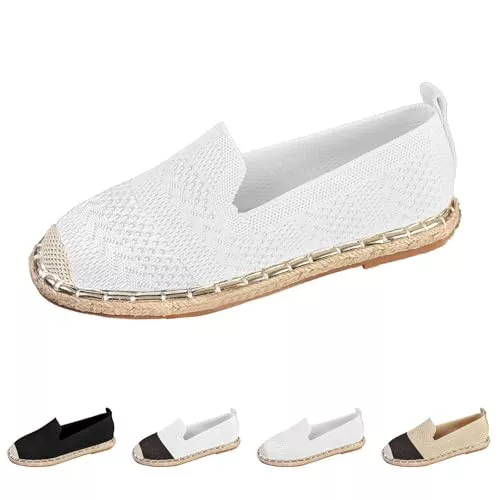Generisch Flache Schuhe Generisch Espadrilles für Damen - Flach Stoffschuhe Sommer Vorne Geschlossen Bequem Sommerschuhe Elegant Breite Füße Espandrillos 37-42