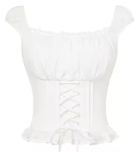 SCARLET DARKNESS  SCARLET DARKNESS Damen Renaissance Tops Sommer Lace-up Square Ausschnitt Bluse Rüschensaum Breiter Schultergurt Gesmokt Corset Oberteil