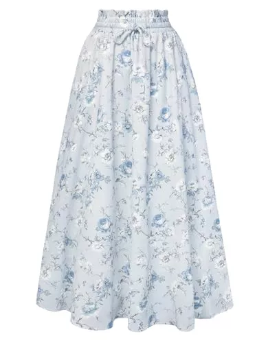 SCARLET DARKNESS Röcke Scarlet Darkness Viktorianischer Maxirock für Damen, Sommer, Blumenmuster, langer Rock mit Taschen