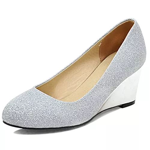 Gicoiz High Heels Gicoiz Keilabsatzs Glitzer Damen Geschlossen Hochzeit Schuhe