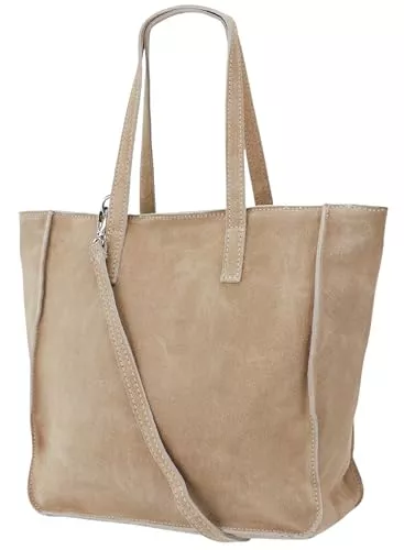 SH Leder Taschen & Rucksäcke Damen Henkeltasche aus echtem Wildleder – Mittelgroßer Shopper Schulterriemen – Handtasche Schultertasche mit Reißverschluss &amp; Innenfach 37x13x29 cm Cristina G566