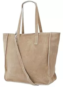 SH Leder Taschen & Rucksäcke Damen Henkeltasche aus echtem Wildleder – Mittelgroßer Shopper Schulterriemen – Handtasche Schultertasche mit Reißverschluss &amp; Innenfach 37x13x29 cm Cristina G566
