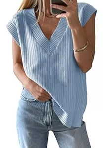 Saodimallsu  Saodimallsu Damen V-Ausschnitt Pullover Weste Oversized Ärmellos Tank Tops Leichtgewicht Strickpullover Sommer Elegante Oberteil