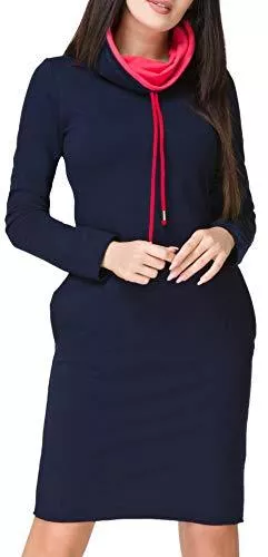 TESSITA Freizeit TESSITA Langarm Rollkragenpullover Kleid Lose Tunika Pulloverkleid