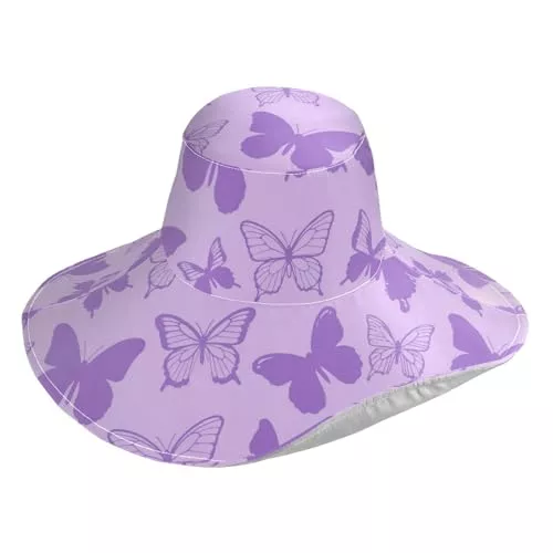SyXIOP Hüte & Mützen Modische lila Schmetterlinge, faltbare Hüte für Damen, Schlapphut für draußen, faltbar, Schattenhüte, Tennis-Gorras para el sol de Mujer