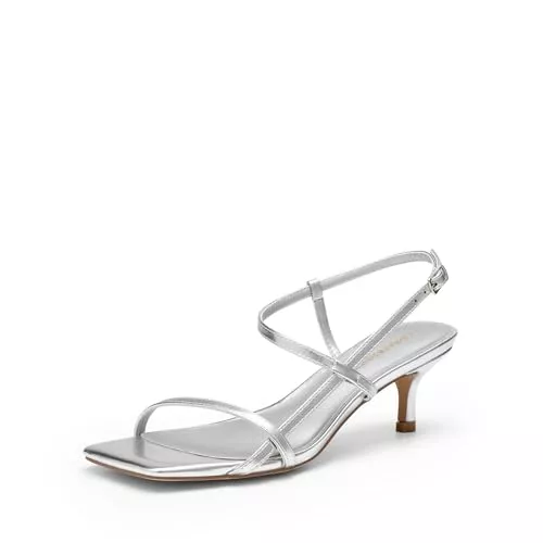 DREAM PAIRS Sandalen & Slides DREAM PAIRS Damen-Sandalen mit niedrigem Kitten-Heel, eckiger offener Spitze und Knöchelriemchen Elegante Party Brautschuhe Pumps
