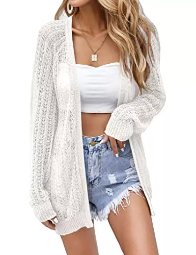 XuBa Strickjacken XuBa Damen Strickjacke Sommer Leichte Dünne Häkeln Langarm Strand Strickjacke Cover Up