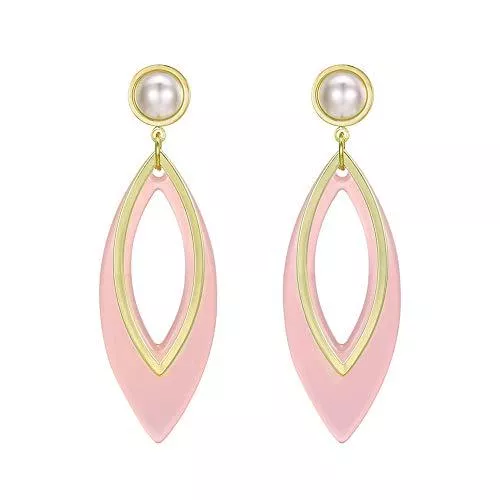 Provisto Schmuck PROVISTO Ohrringe eleganter Modeschmuck Alloy 14K Goldfarbe Rose Pink 925 Sterling Silber Ohrstecker Damenschmuck Geschenke für Frauen 6 cm lange Ohrhänger in Schmuck Geschenk Box