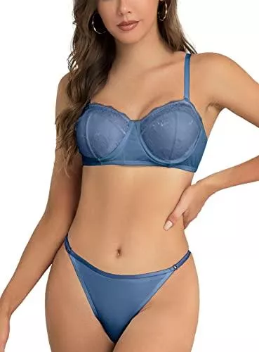 SHEKINI Unterwäsche & Dessous SHEKINI Damen Bügel BH Set Push Up Spitze BH und Slip Nicht Gepolstert Bra Panty Kontrast Farbe Lingerie Unterwäsche mit Hakenverschluss und Verstellbare Träger