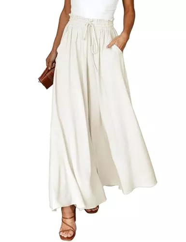 CMTOP Röcke CMTOP Hosen Damen Sommerhose Leicht Weite Bein Hose Sommer Elastisch Hohe Taille Freizeithose Baggy Palazzo Hose mit Taschen Kordelzug Bequeme Stoffhose Strandhose