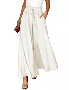 CMTOP Röcke CMTOP Hosen Damen Sommerhose Leicht Weite Bein Hose Sommer Elastisch Hohe Taille Freizeithose Baggy Palazzo Hose mit Taschen Kordelzug Bequeme Stoffhose Strandhose