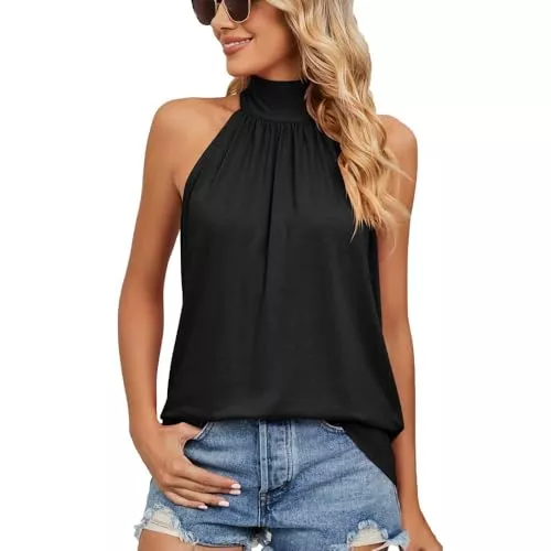 HSAJS Tops Damen Neckholder Tank Tops Ärmellose Elegant Sommer Top Basic Slim Fit Shirts Casual Lose T-Shirt Oberteile Einfarbig Shirt Tops Bluse