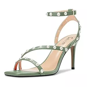Castamere Sandalen & Slides Castamere Damen Mittlerem Absatz Heel Open Zehenkappe Knöchelriemen Sandalen Perlen Kreuzriemen Hochzeit Dress 8 CM Heels