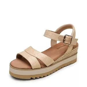 DREAM PAIRS Sandalen & Slides DREAM PAIRS Keilsandalen für Damen Espadrille-Plateausandalen mit offener Zehenpartie, Knöchelriemchen und niedrigem Keilabsatz Bequeme Sommer sandalen