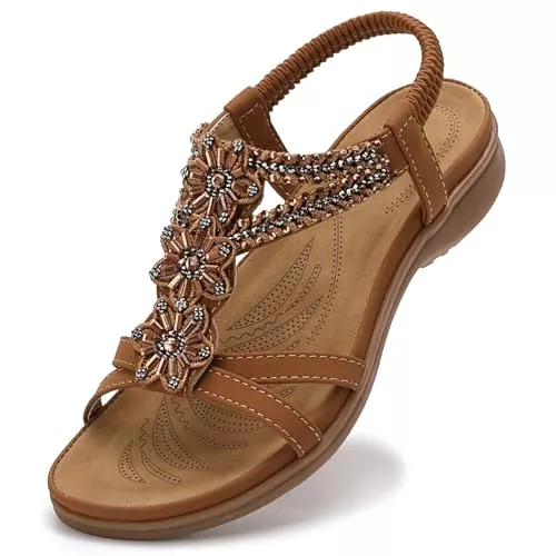 Littleplum Sandalen & Slides Littleplum Damen Sandalen Sommer Flach Sandalette Bohemia Strand Sandalen
