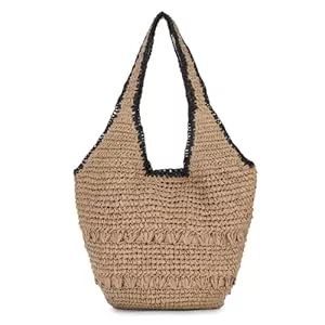 EVEOUT Taschen & Rucksäcke EVEOUT Stroh Schultertasche für Damen Sommer Boho Geflochten Tote Tasche aus Synthetische Raffia Tragetasche Strohtasche für Strand Urlaub