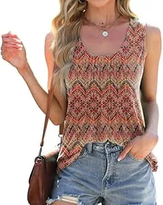 Sukiglam Tops Sukiglam Tank Top Damen Ärmellos Grafikdruck Oberteile Sommer Lässiges Lose U-Ausschnitt Blusentop Mit Falten Elegant Boho Strand Vest Tops