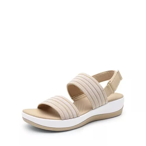 DREAM PAIRS Sandalen & Slides DREAM PAIRS Damen-Wandersandalen, leicht, weiches Fußbett, niedriger Keilabsatz, bequeme flache Sandalen für drinnen und draußen