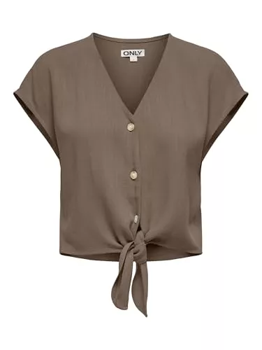 ONLY Kurzarmblusen ONLY Damen Kurzarm Bluse mit Knopfleiste und Bindeschleife Cropped Shirt