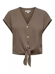ONLY Kurzarmblusen ONLY Damen Kurzarm Bluse mit Knopfleiste und Bindeschleife Cropped Shirt