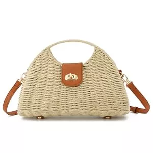 EVEOUT Taschen & Rucksäcke EVEOUT Stroh Umhängetaschen für Damen Mädchen Sommer Boho Chic Rattan Geflecht Korbtasche mit Schulterriemen Mode Polygonale Gewebte Strandtasche