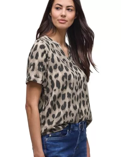 Street One Kurzarmblusen Street One Damen Bluse mit Split Neck und Animal Print