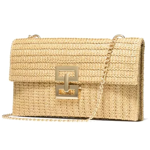 SWEETV Taschen & Rucksäcke SWEETV Chunli Stroh-Geldbörse, gewebt, Strandtasche, Sommer, Clutch, Boho, Crossbody-Tasche für Damen, kleine Bast-Umhängetasche