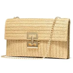 SWEETV Taschen & Rucksäcke SWEETV Chunli Stroh-Geldbörse, gewebt, Strandtasche, Sommer, Clutch, Boho, Crossbody-Tasche für Damen, kleine Bast-Umhängetasche