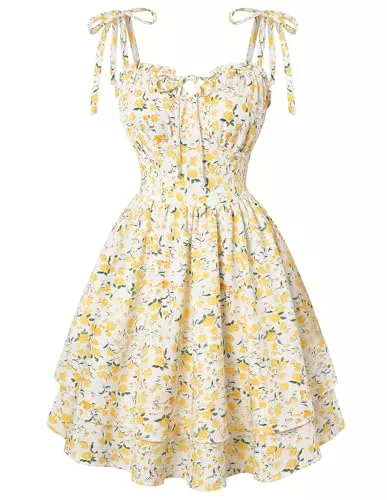 SCARLET DARKNESS Freizeit SCARLET DARKNESS Women Floral Dress Teens Summer Adjustable Tie-Shoulder Corset Sundress Tiered Hem Mini Dresses