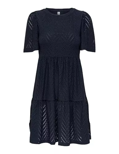 JDY Freizeit JDY Damen Kurzarm Kleid JDYCarla Cathinka A-Linie mit Lochmuster