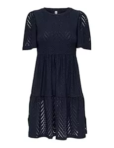JDY Freizeit JDY Damen Kurzarm Kleid JDYCarla Cathinka A-Linie mit Lochmuster