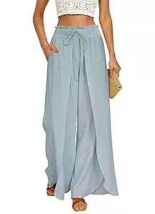 GRACE KARIN Hosen GRACE KARIN Damen Palazzo-Hose weitem Bein Rüschenschlitze elastischem Bund fließender Sommer-Strandhose mit Taschen