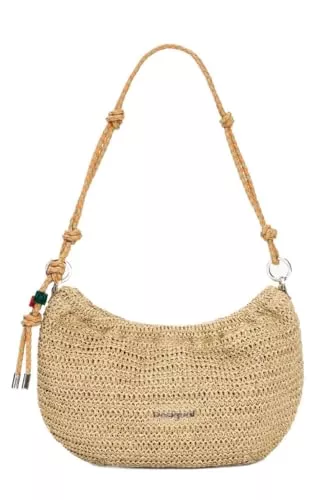Desigual Taschen & Rucksäcke Desigual Umhängetasche Schultertasche Half Logo Raffia Bag Natural beige