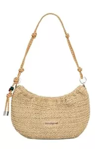 Desigual Taschen & Rucksäcke Desigual Umhängetasche Schultertasche Half Logo Raffia Bag Natural beige
