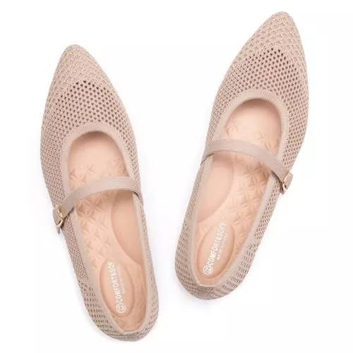 Frank Mully Flache Schuhe Frank Mully Damen-Mary-Jane-Schuhe aus Netzstoff Spitze Zehenpartie leicht mit verstellbarem Ristriemen gestrickte Flache Schuhe für Damen