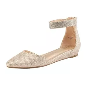 DREAM PAIRS Flache Schuhe DREAM PAIRS Ballerinas Damen Flache Schuhe mit niedrigem Keilabsatz Knöchelriemen elegant Brautschuhe flach
