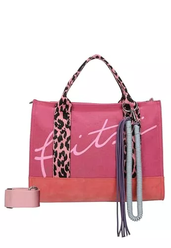 Fritzi aus Preussen Taschen & Rucksäcke Fritzi Tote Bag Limited Summer Leo &amp; Zebra Canvas Baumwollmix Damen Handtasche Shopper City Beach vegan abnehmbares Schulterband 14 x 39 x 29 cm, Sand - Pink - Türkis