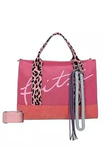 Fritzi aus Preussen Taschen & Rucksäcke Fritzi Tote Bag Limited Summer Leo &amp; Zebra Canvas Baumwollmix Damen Handtasche Shopper City Beach vegan abnehmbares Schulterband 14 x 39 x 29 cm, Sand - Pink - Türkis